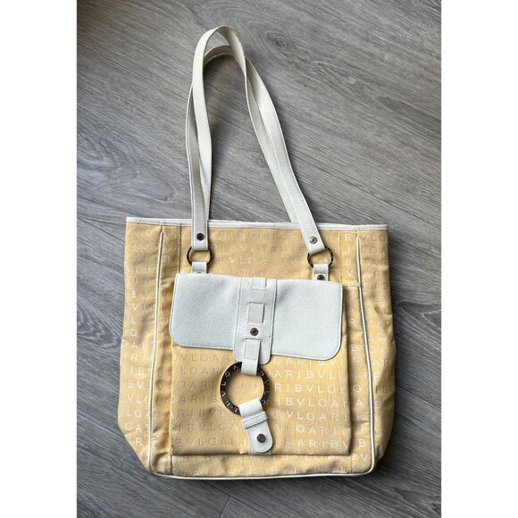 Bvlgari Logo Mania Pale Yellow Shoulder Bag / Tote - Picture 1 of 16